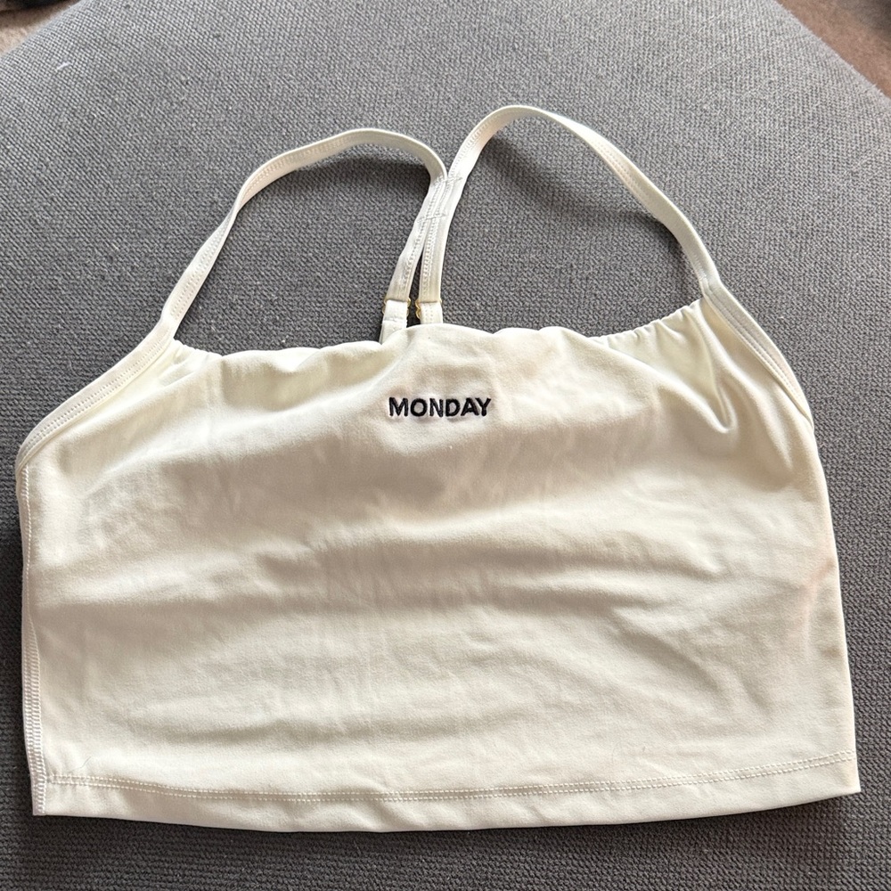 Cream Tank Top with 'Monday' Embroidery